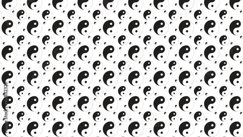 Wallpaper Mural Seamless black and white yin yang pattern with varying sizes. Ideal for spiritual-themed backgrounds, meditation designs, textiles, wallpapers, and decorative art Torontodigital.ca