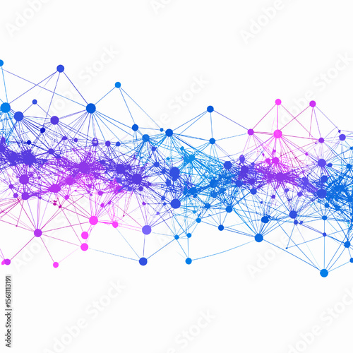 Abstract Network of Blue and Purple Dots and Lines Connecting on a White Background Illustrating Modern Technology and Digital Connectivity