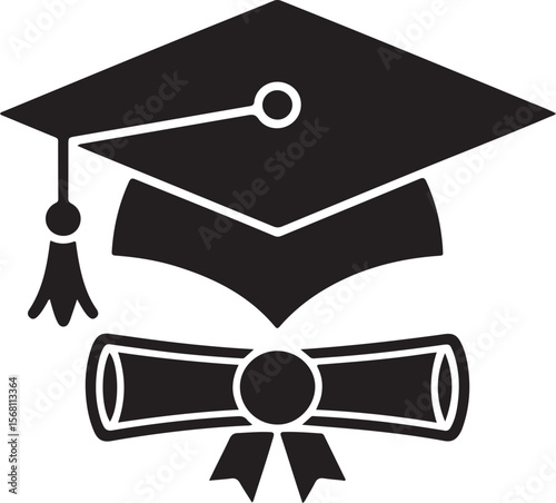 vector graduation cap and diploma icons