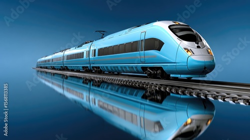 Wallpaper Mural Highspeed light blue train reflecting on water Torontodigital.ca