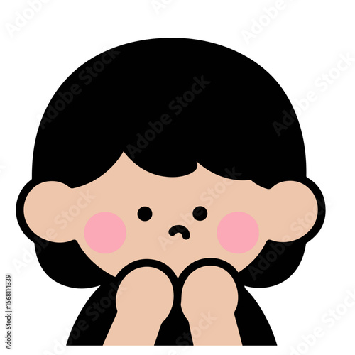 Sad cartoon girl illustration, vector, cute, simple style