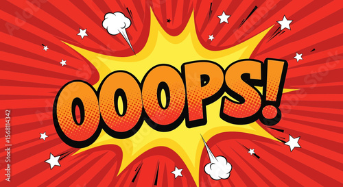"OOPS!" pops with comic energy, conveying a mistake with a vibrant, retro feel, suitable for social media and humorous design, with copy space.