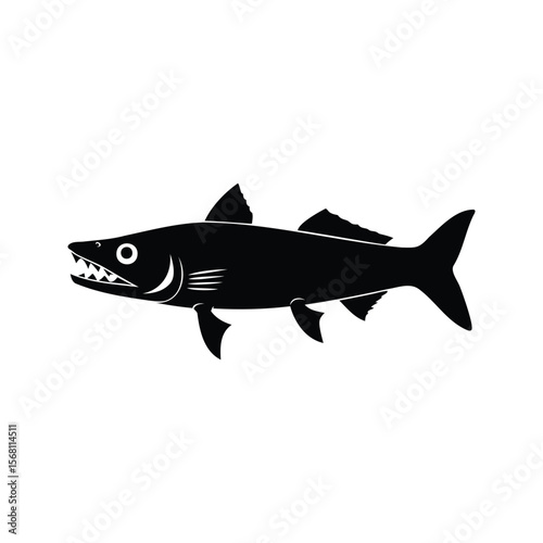 Silhouette of a formidable barracuda with visible sharp teeth and fins