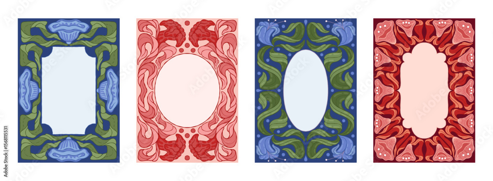 Fototapeta premium Ornament border. Floral frame, cover with retro pattern or old antique luxury leaves poster. Classic art summer invitation. Card or poster template design in bohemian style vector illustration