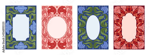 Ornament border. Floral frame, cover with retro pattern or old antique luxury leaves poster. Classic art summer invitation. Card or poster template design in bohemian style vector illustration