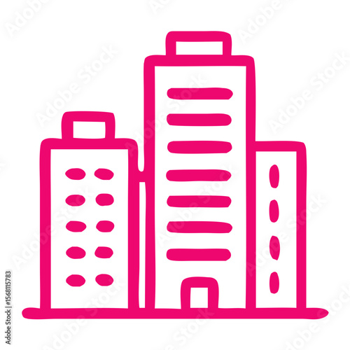 Outline Handdrawn Pink Skyscraper Residential Building Cityscape Architecture Icon