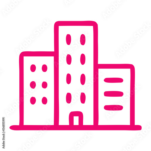 Handdrawn Simple Building Outline with Various Height Cityscape Icon