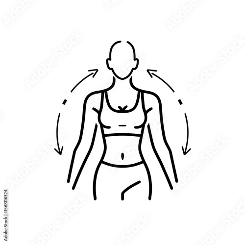 vector girl takes measurements of her figure with black lines on white background .Generative AI