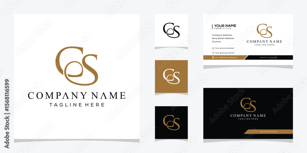 Fototapeta premium Initial letter GS serif font logo design, golden graphic vector icon concept