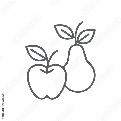 Minimal Fruit Icon Apple and Pear Outline Vector.