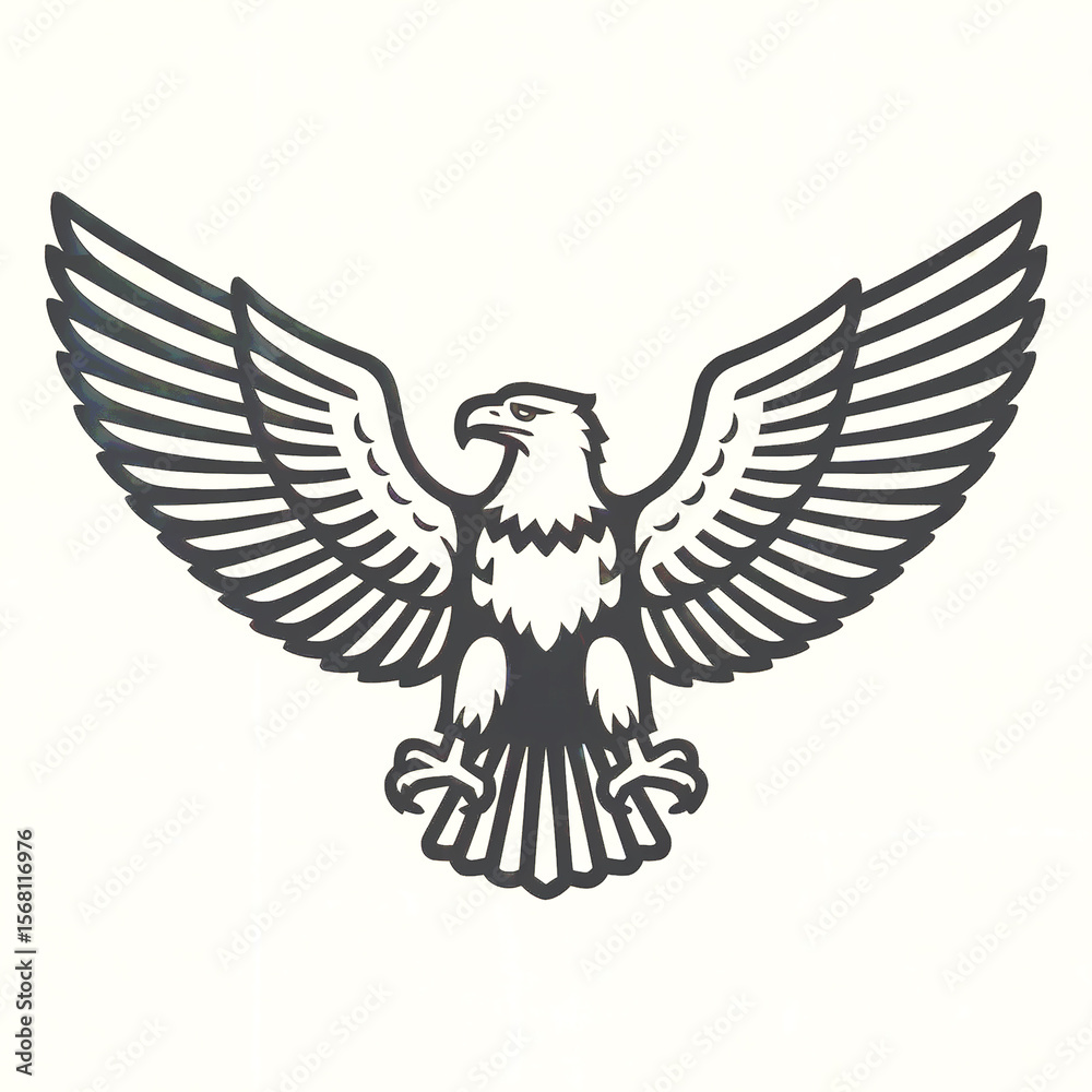 Fototapeta premium Stylized black eagle silhouette with wings spread wide on white background