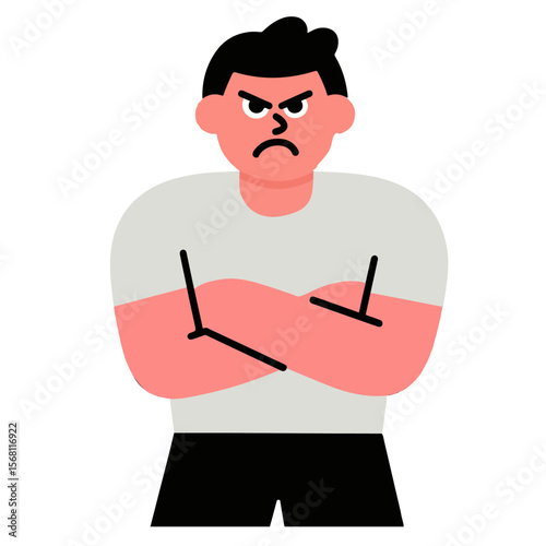Angry man illustration, vector, flat style, red, gray, black, upset, mad