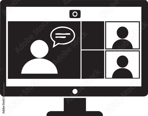 Video Conference Icon, Online Meeting, Webinar, Remote Work, Teleconference, Virtual Chat, Screen Sharing, Team Call