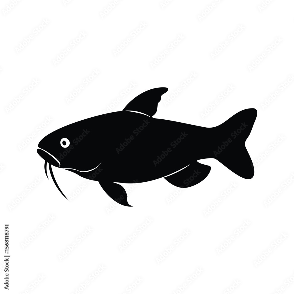 Fototapeta premium Black and white catfish vector silhouette illustration on a white background