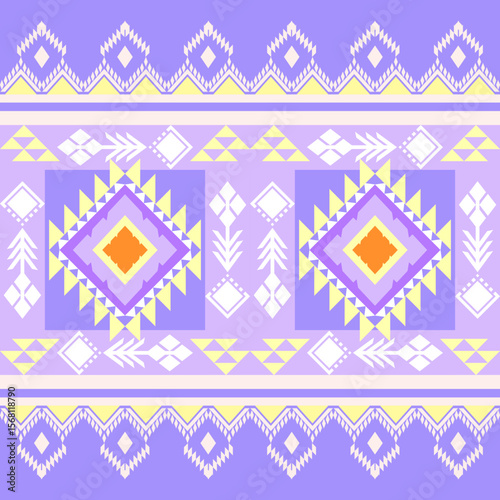 Seamless pattern with ethnic geometric shapes in Purple tone.Ideal for textile applications.Native American tribal fabric,tile,carpet, vector design.Arabic motif on window.boho indian texture ornament