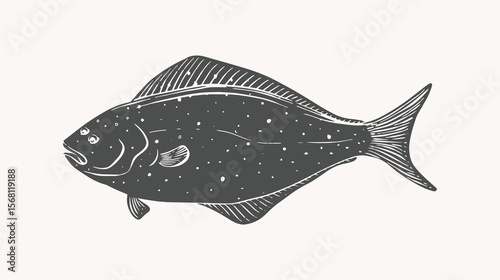 hand drawn illustration of halibut, big flatfish family. suitable for restaurant menu design, flatfish products and digital illustrations of flatfish.