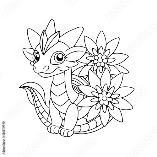 Dragon Painting Flowers Coloring Page