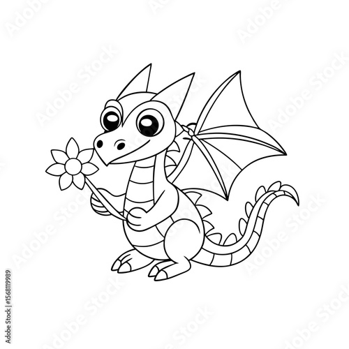 Dragon Playing with Flowers Coloring Page