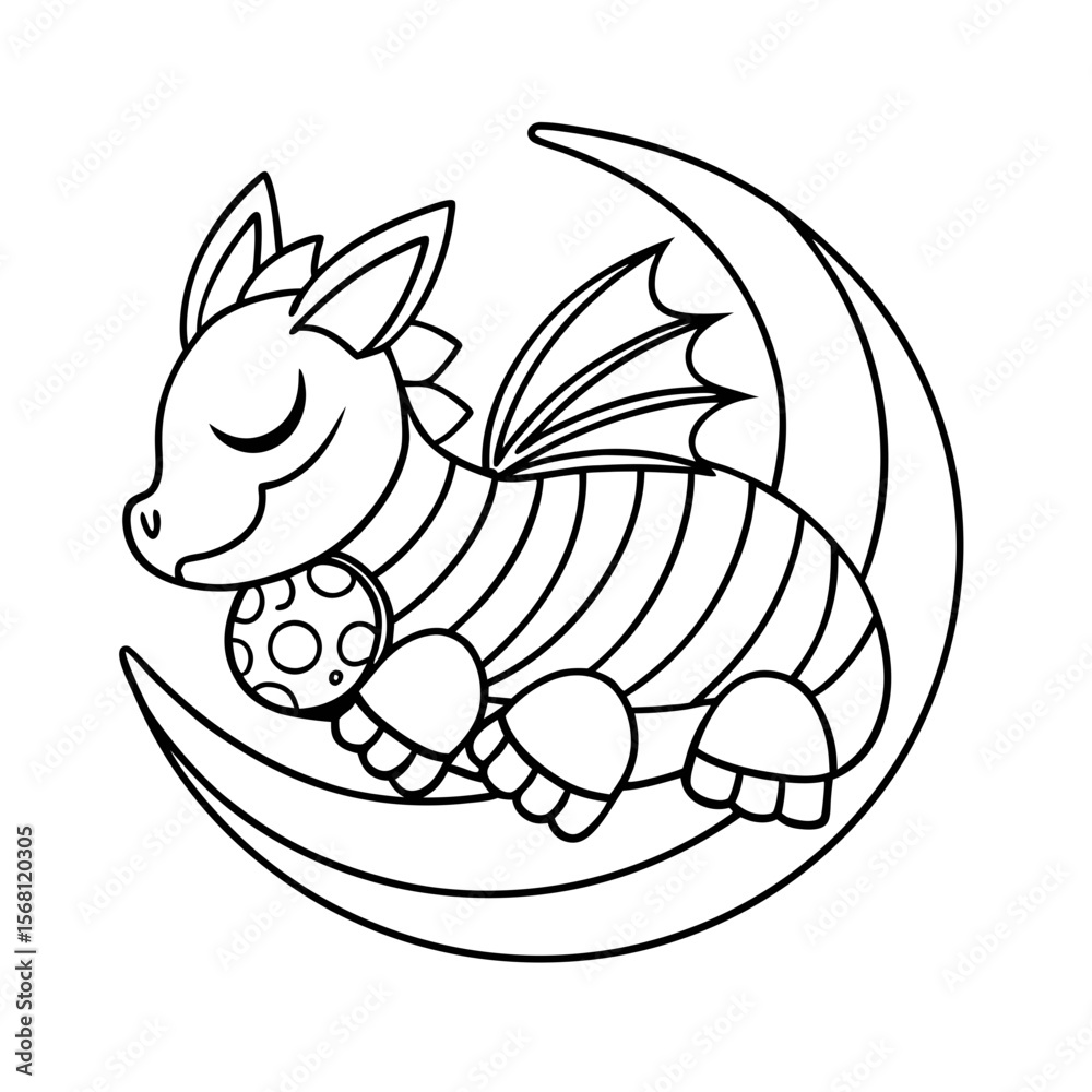 Fototapeta premium Dragon Snoozing on a Candy Cloud Coloring Page