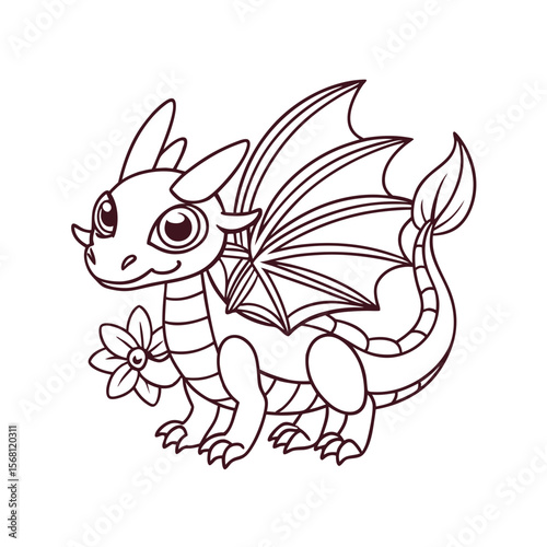 Dragon Soaring with Flowers Coloring Page