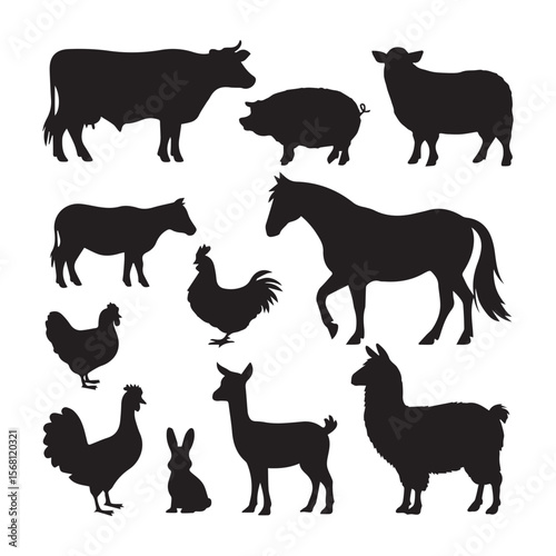 Farm Animals Silhouettes Collection sheep horse