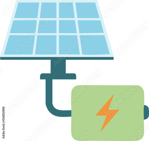 Solar Panel with Battery Icon, Renewable Energy Storage, Green Power System, Eco-Friendly Electricity Solution