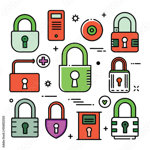 Lock Icon Collection – Locked and Unlocked Line Icons Set