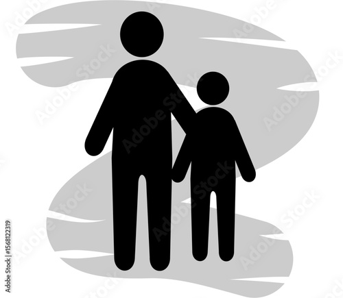 A minimalist vector silhouette of a parent and child holding hands, symbolizing love, care and family bonding. Ideal for family-themed designs, parenting concepts, or social campaign illustrations