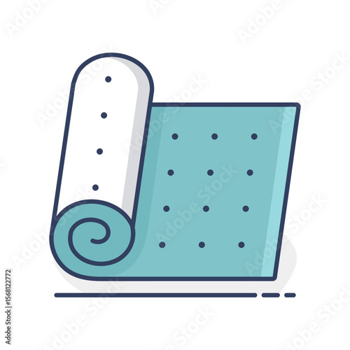 Roll of camping or fitness carpet vector icon