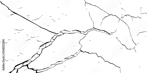 "White grunge wall texture with bold black cracks forming abstract patterns. Ideal for backgrounds, distressed design elements, aged surface effects, and creative graphic overlays"