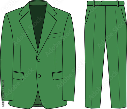 Vibrant Green Blazer and Pants, Minimalist Fashion Illustration for Bold Formal Attire flat vector illustration