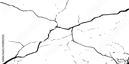 "White grunge wall texture with bold black cracks forming abstract patterns. Ideal for backgrounds, distressed design elements, aged surface effects, and creative graphic overlays"