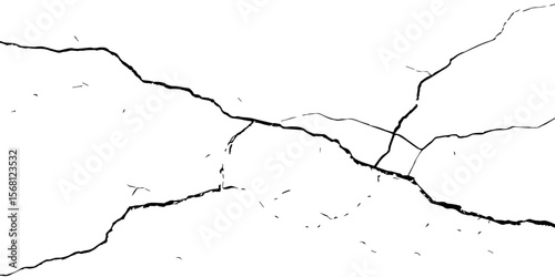"White grunge wall texture with bold black cracks forming abstract patterns. Ideal for backgrounds, distressed design elements, aged surface effects, and creative graphic overlays"