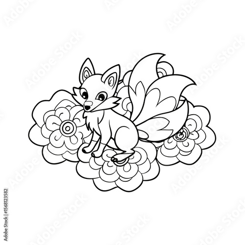 Fox Painting Candy Flowers Coloring Page