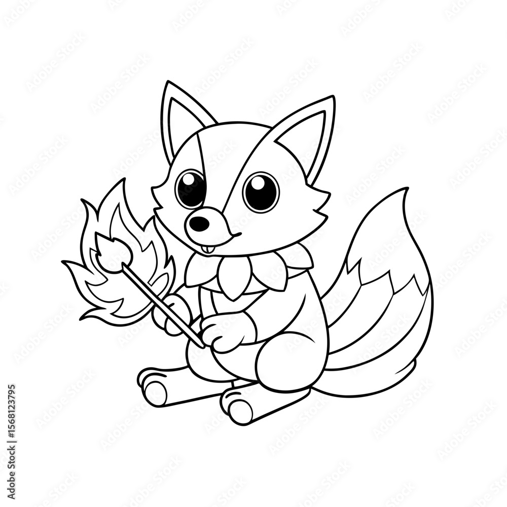 Fototapeta premium Fox Roasting a Candy Treat Coloring Page