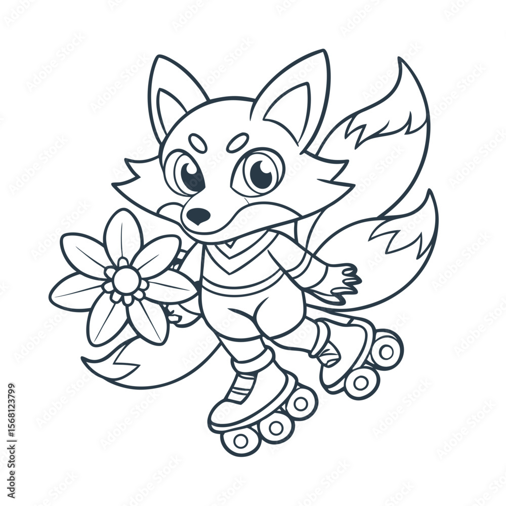 Fototapeta premium Fox Riding Flower Shaped Board Coloring Page