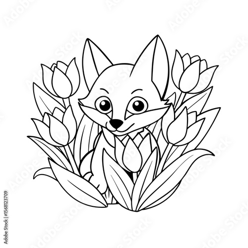 Fox Playing Hide and Seek Coloring Page