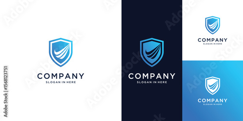  Security shield protection icon with tick symbol, Shield check mark vector logo design 
