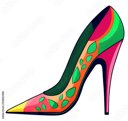colorful rainbow high heel shoe (transparent background)