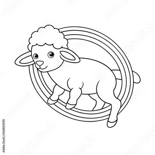 Lamb Jumping Through Flowers Coloring Page
