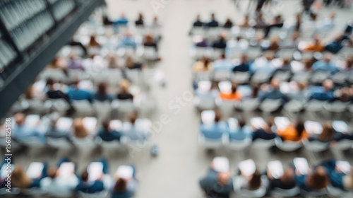 Wallpaper Mural drone-view overhead of networking session at conference rows of white chairs and attendees holding notebooks focus Torontodigital.ca