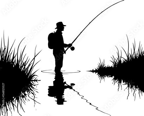 silhouette of fisherman with fishing rod, fishing, fisherman, silhouette, water, sunset, fish, lake, sport, sea, rod, boy, angler, leisure, beach, hobby, fisher, river, people, nature, ocean, angling,