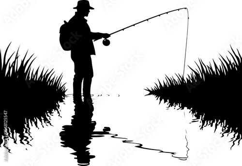 silhouette of fisherman with fishing rod, fishing, fisherman, silhouette, water, sunset, fish, lake, sport, sea, rod, boy, angler, leisure, beach, hobby, fisher, river, people, nature, ocean, angling,