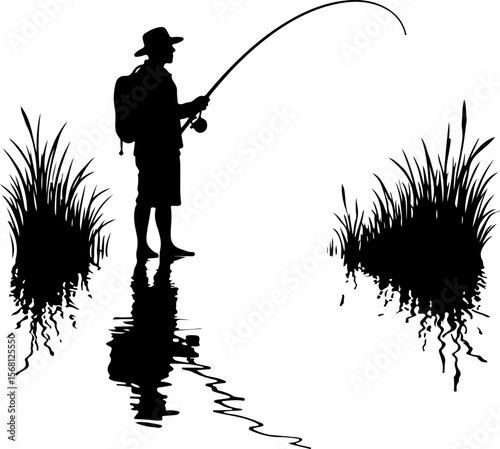 silhouette of fisherman with fishing rod, fishing, fisherman, silhouette, water, sunset, fish, lake, sport, sea, rod, boy, angler, leisure, beach, hobby, fisher, river, people, nature, ocean, angling,