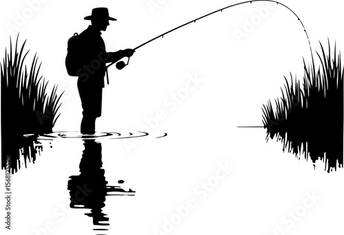 silhouette of fisherman with fishing rod, fishing, fisherman, silhouette, water, sunset, fish, lake, sport, sea, rod, boy, angler, leisure, beach, hobby, fisher, river, people, nature, ocean, angling,