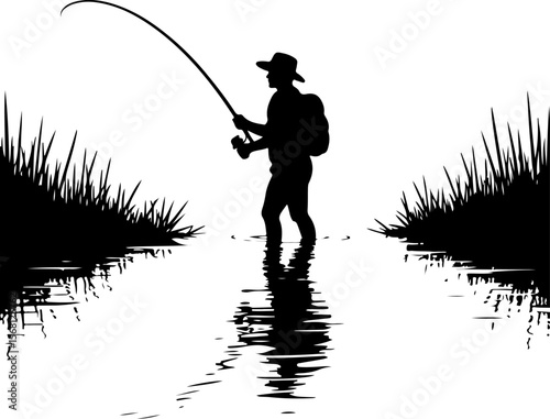 silhouette of fisherman with fishing rod, fishing, fisherman, silhouette, water, sunset, fish, lake, sport, sea, rod, boy, angler, leisure, beach, hobby, fisher, river, people, nature, ocean, angling,