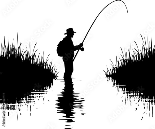 silhouette of fisherman with fishing rod, fishing, fisherman, silhouette, water, sunset, fish, lake, sport, sea, rod, boy, angler, leisure, beach, hobby, fisher, river, people, nature, ocean, angling,
