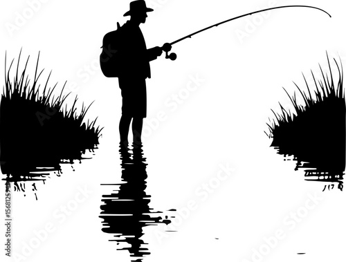 silhouette of fisherman with fishing rod, fishing, fisherman, silhouette, water, sunset, fish, lake, sport, sea, rod, boy, angler, leisure, beach, hobby, fisher, river, people, nature, ocean, angling,