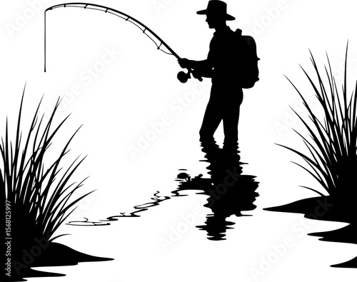 silhouette of fisherman with fishing rod, fishing, fisherman, silhouette, water, sunset, fish, lake, sport, sea, rod, boy, angler, leisure, beach, hobby, fisher, river, people, nature, ocean, angling,