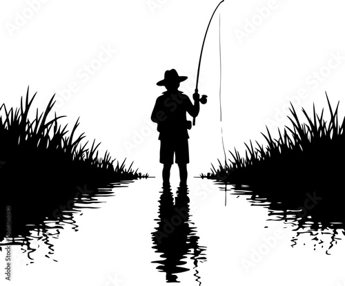silhouette of fisherman with fishing rod, fishing, fisherman, silhouette, water, sunset, fish, lake, sport, sea, rod, boy, angler, leisure, beach, hobby, fisher, river, people, nature, ocean, angling,